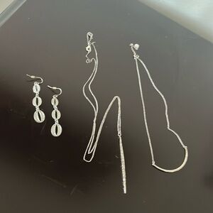 Stella & Dot jewelry set-hammered silver tone layering necklaces & earrings